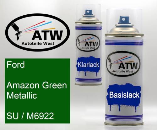 Ford, Amazon Green Metallic, SU / M6922: 400ml Sprühdose + 400ml Klarlack - Set, von ATW Autoteile West.